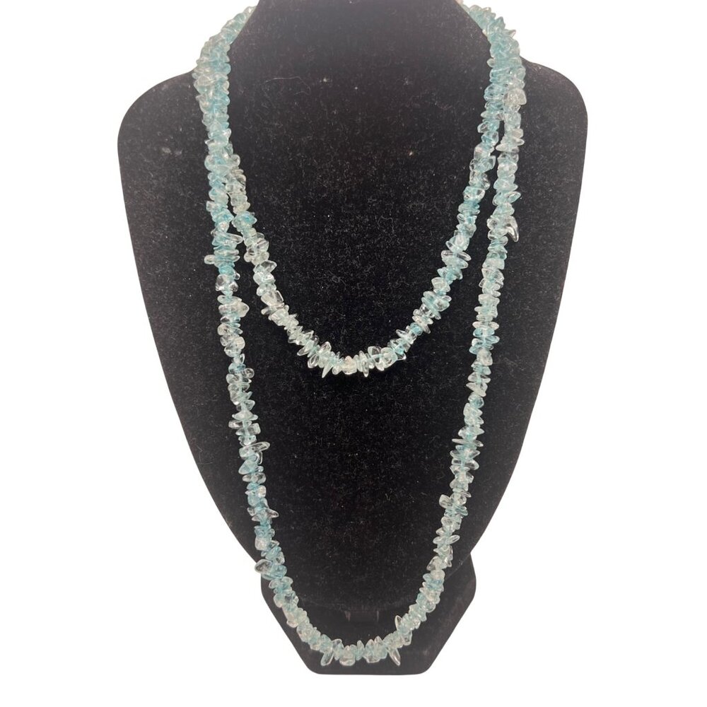 Aqua Blue Dyed Quartz Chip Necklace Long 34” Throw Over Boho Stone Hippiecore
